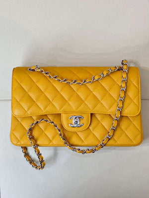 Chanel A01112 Flap Classic 11.12 Handbag Calfskin Sewing Edge Yellow - Gold - View 3
