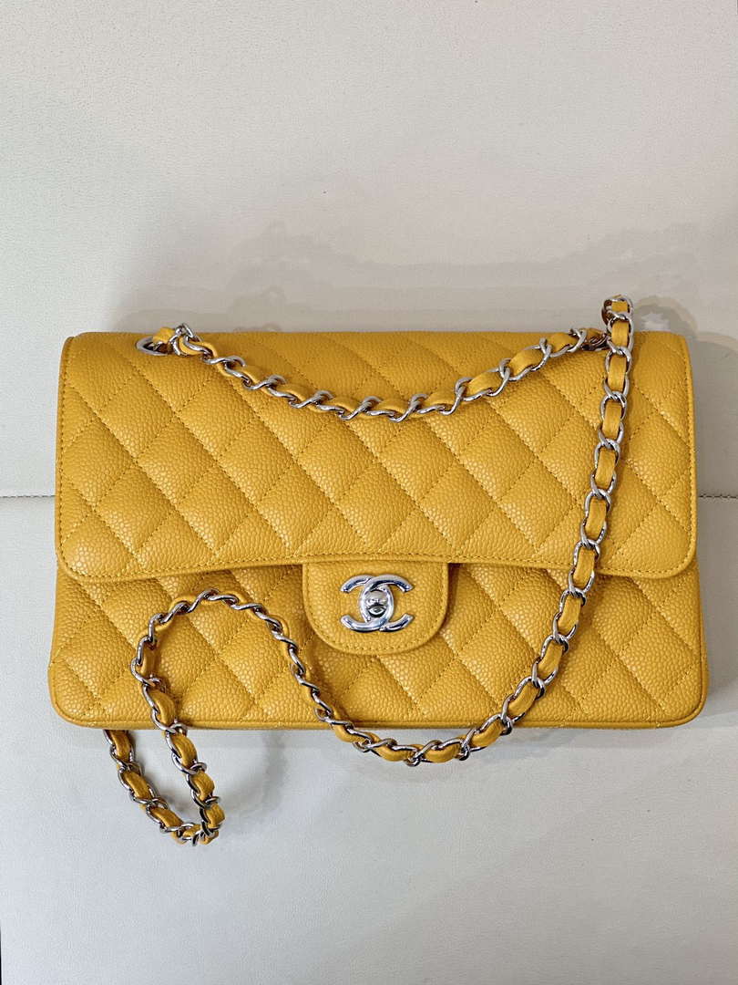 Chanel A01112 Flap Classic 11.12 Handbag Calfskin Sewing Edge Yellow