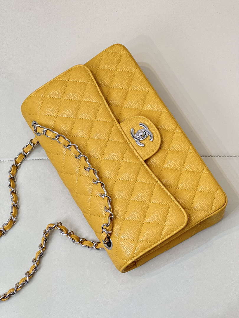 Chanel A01112 Flap Classic 11.12 Handbag Calfskin Sewing Edge Yellow