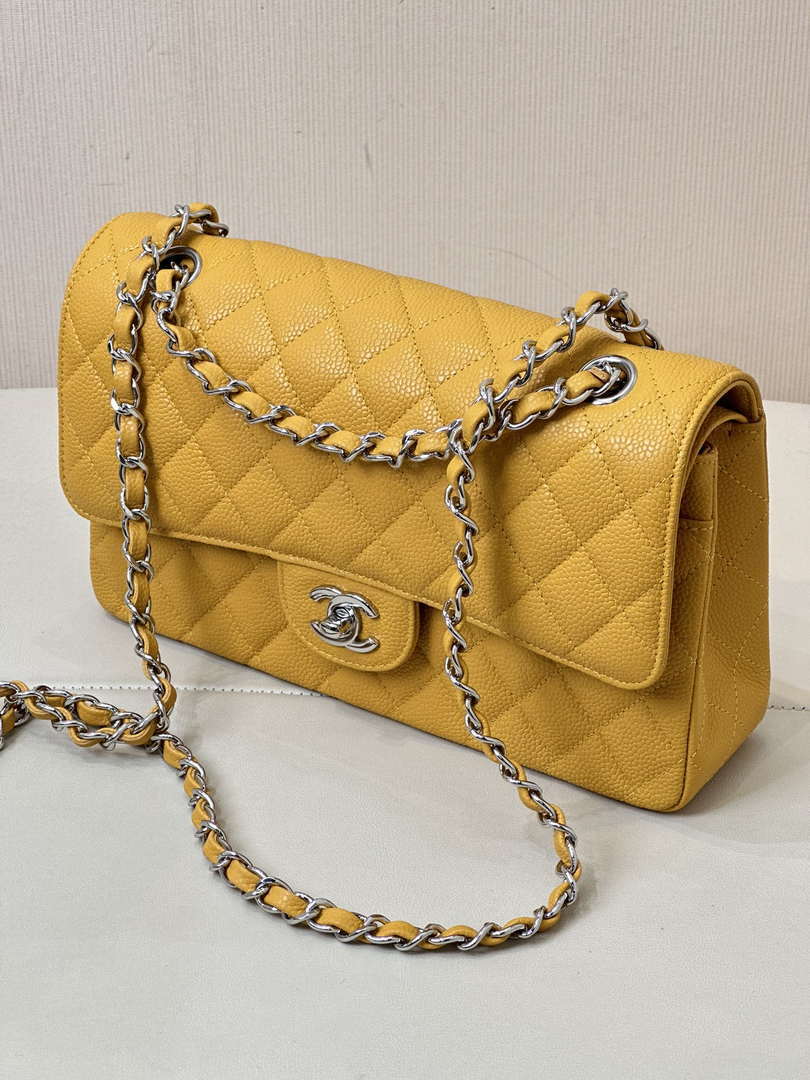 Chanel A01112 Flap Classic 11.12 Handbag Calfskin Sewing Edge Yellow - Gold - View 5