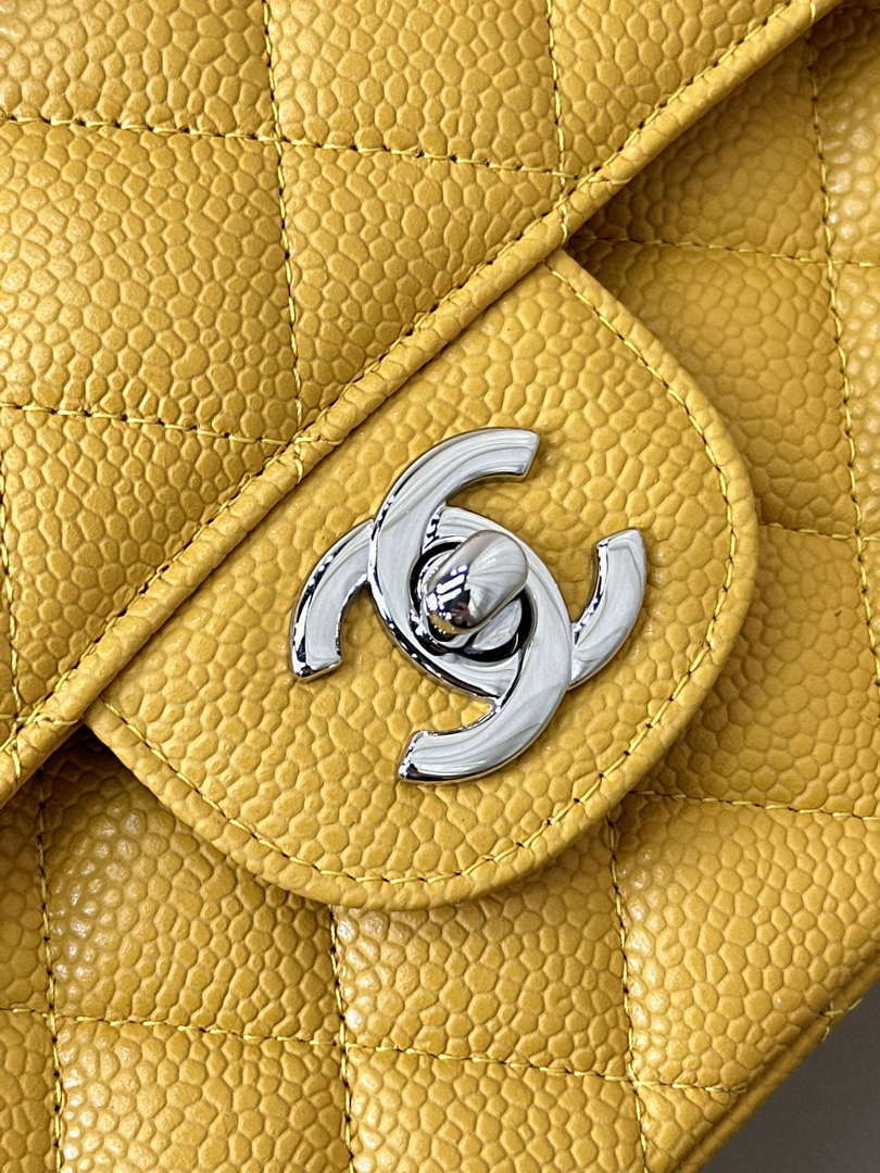Chanel A01112 Flap Classic 11.12 Handbag Calfskin Sewing Edge Yellow