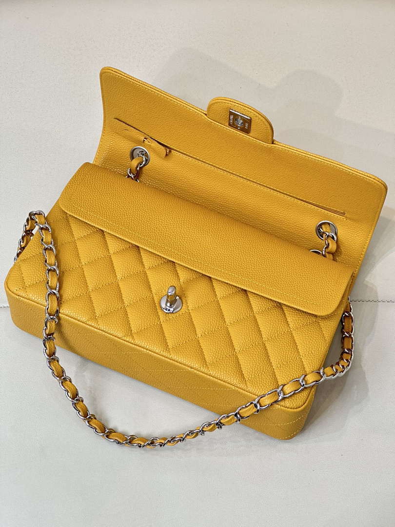 Chanel A01112 Flap Classic 11.12 Handbag Calfskin Sewing Edge Yellow