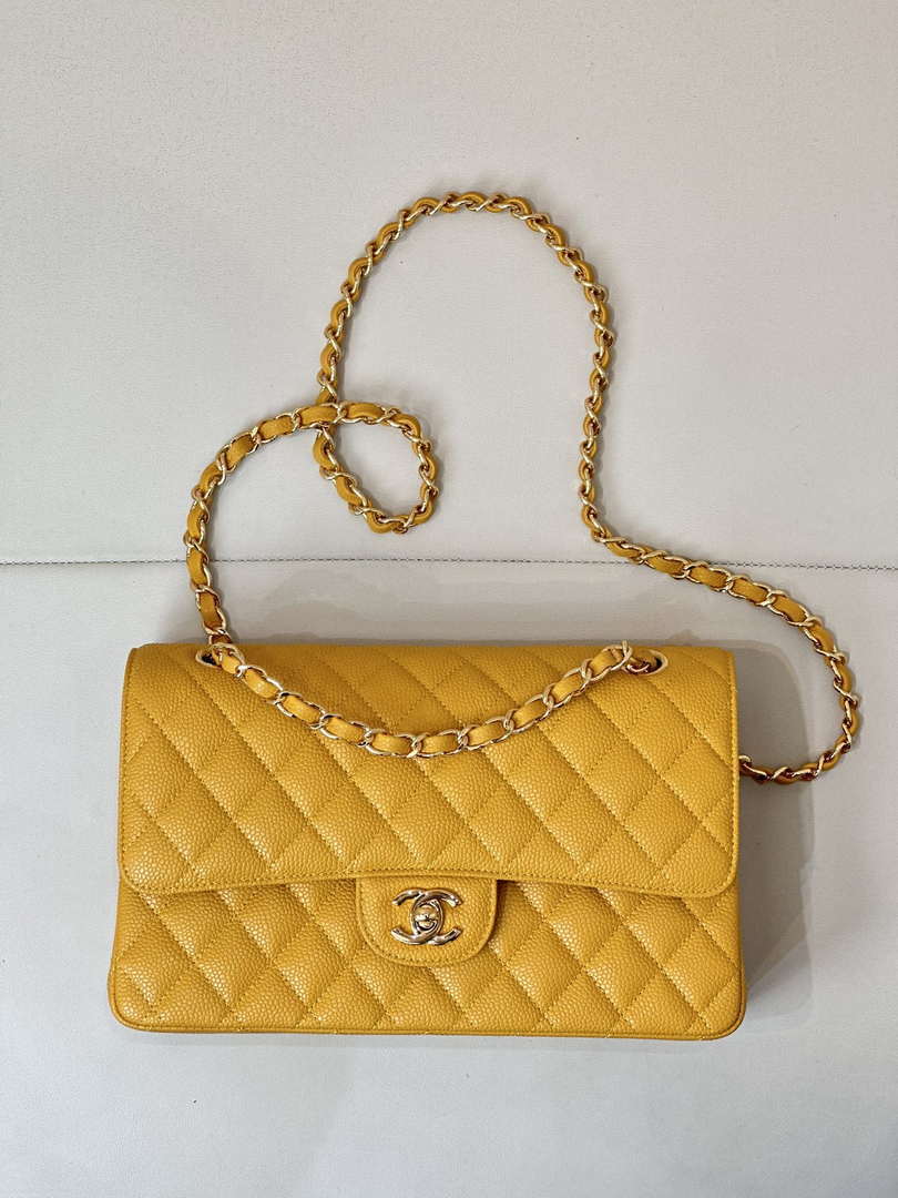 Chanel A01112 Flap Classic 11.12 Handbag Calfskin Sewing Edge Yellow