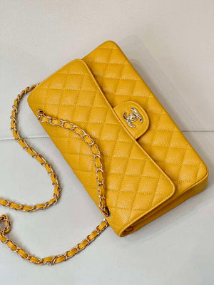 Chanel A01112 Flap Classic 11.12 Handbag Calfskin Sewing Edge Yellow - Gold - View 11