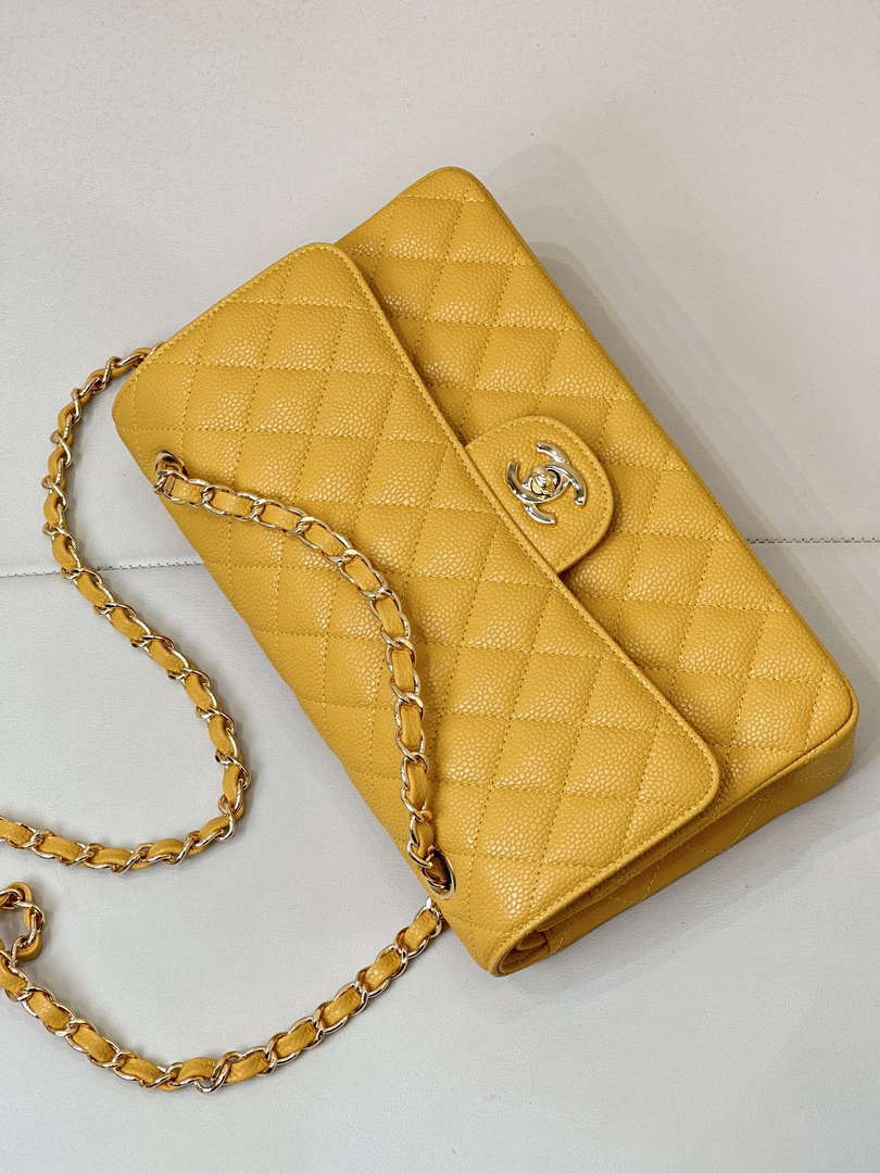 Chanel A01112 Flap Classic 11.12 Handbag Calfskin Sewing Edge Yellow