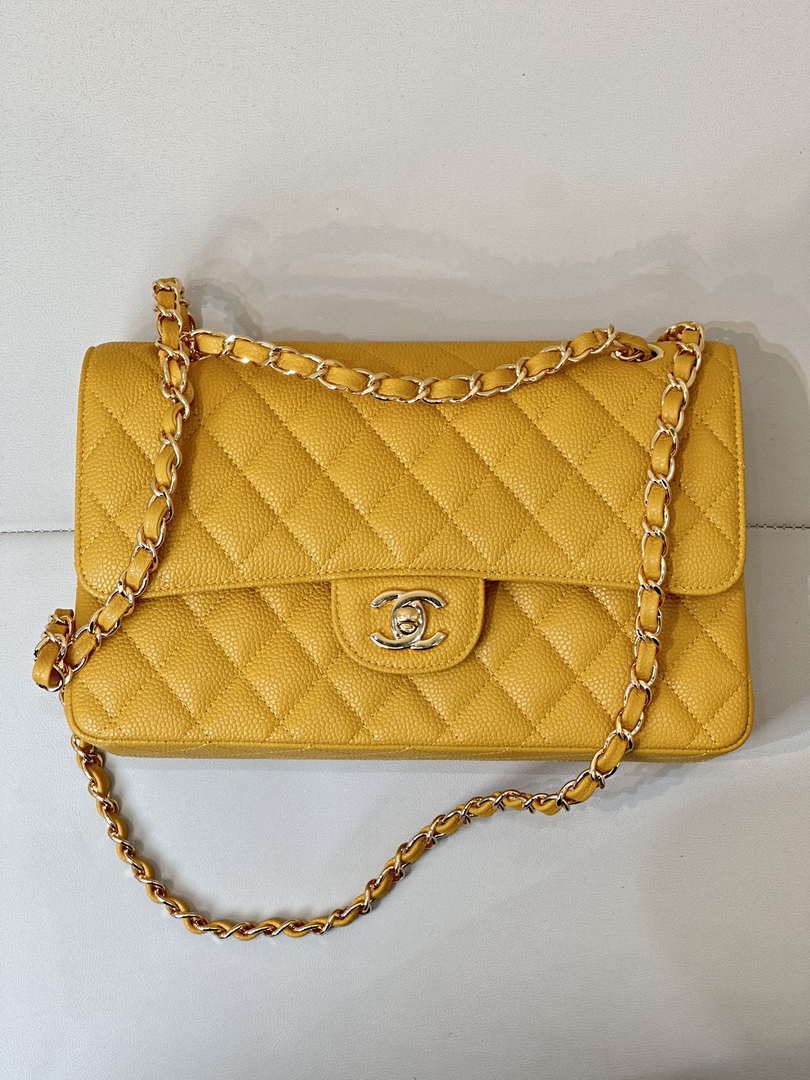 Chanel A01112 Flap Classic 11.12 Handbag Calfskin Sewing Edge Yellow