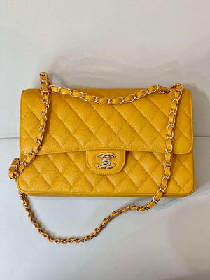 Chanel A01112 Flap Classic 11.12 Handbag Calfskin Sewing Edge Yellow - Gold - View 12