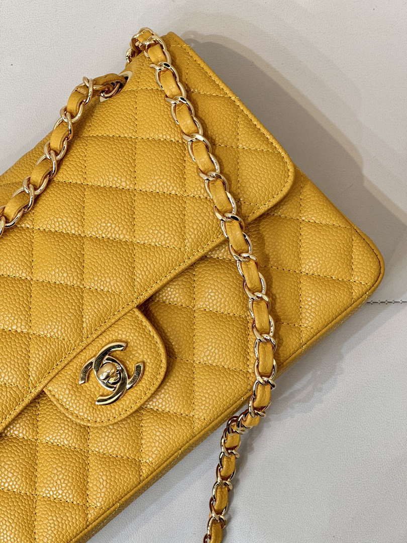 Chanel A01112 Flap Classic 11.12 Handbag Calfskin Sewing Edge Yellow - Gold - View 13