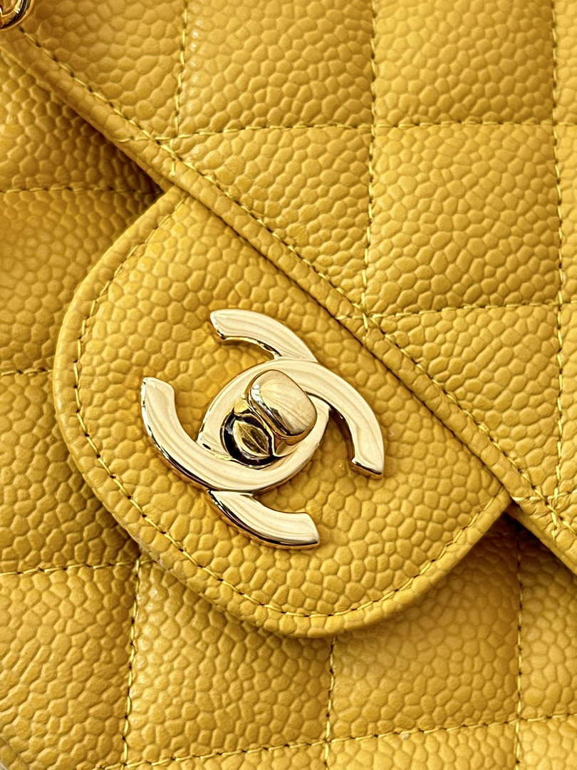 Chanel A01112 Flap Classic 11.12 Handbag Calfskin Sewing Edge Yellow
