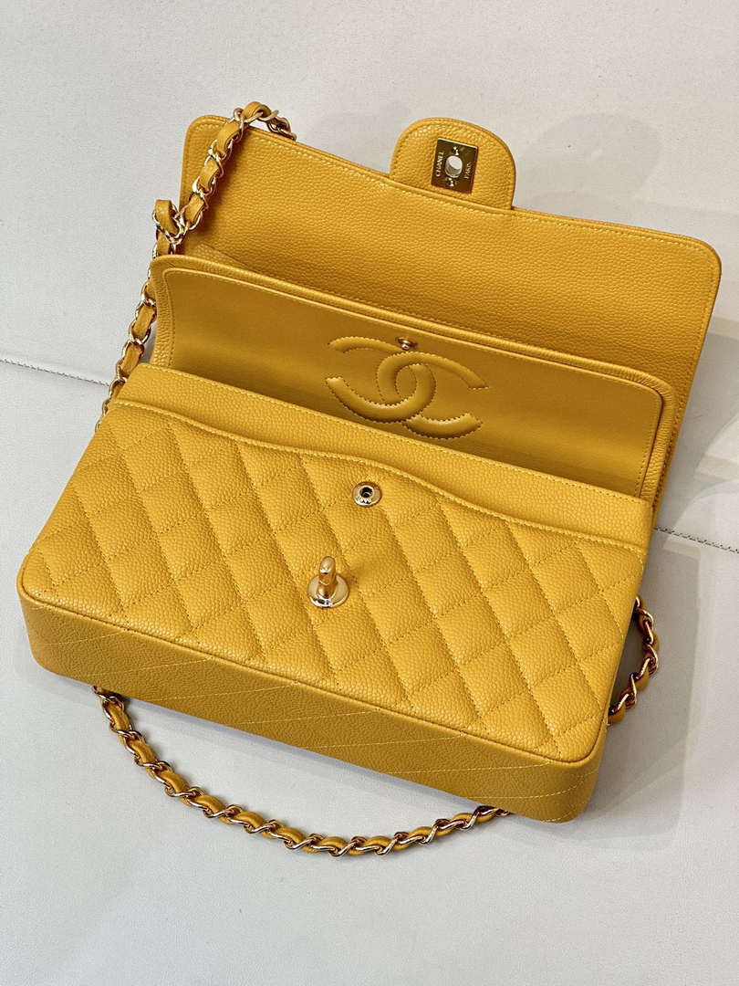 Chanel A01112 Flap Classic 11.12 Handbag Calfskin Sewing Edge Yellow
