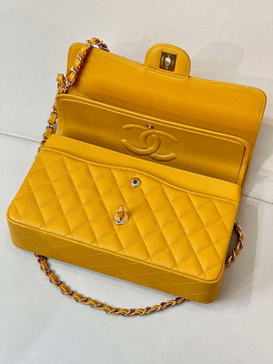 Chanel A01112 Flap Classic 11.12 Handbag Calfskin Sewing Edge Yellow - Gold - View 15
