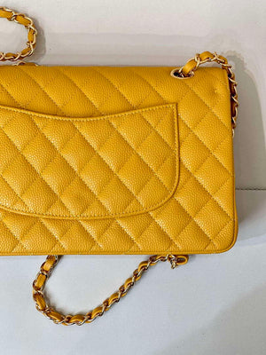 Chanel A01112 Flap Classic 11.12 Handbag Calfskin Sewing Edge Yellow - Gold - View 18