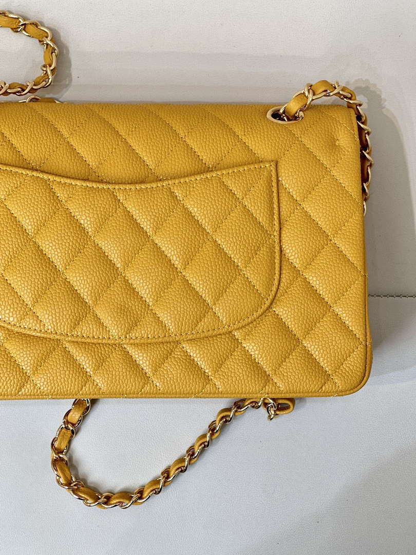 Chanel A01112 Flap Classic 11.12 Handbag Calfskin Sewing Edge Yellow