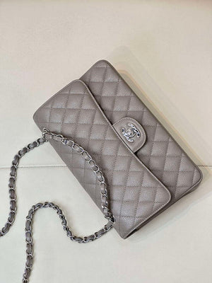 Chanel A01112 Flap Classic 11.12 Handbag Calfskin Sewing Edge Elephant Gray - Gold - View 3