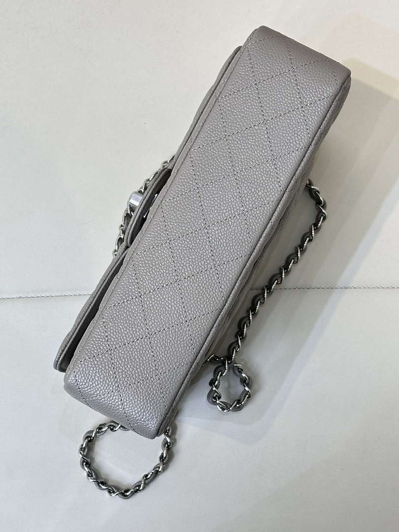 Chanel A01112 Flap Classic 11.12 Handbag Calfskin Sewing Edge Elephant Gray