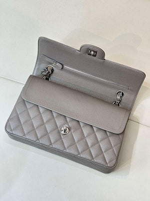 Chanel A01112 Flap Classic 11.12 Handbag Calfskin Sewing Edge Elephant Gray - Gold - View 6