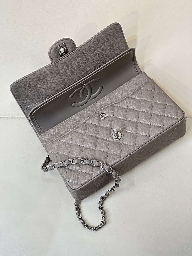 Chanel A01112 Flap Classic 11.12 Handbag Calfskin Sewing Edge Elephant Gray