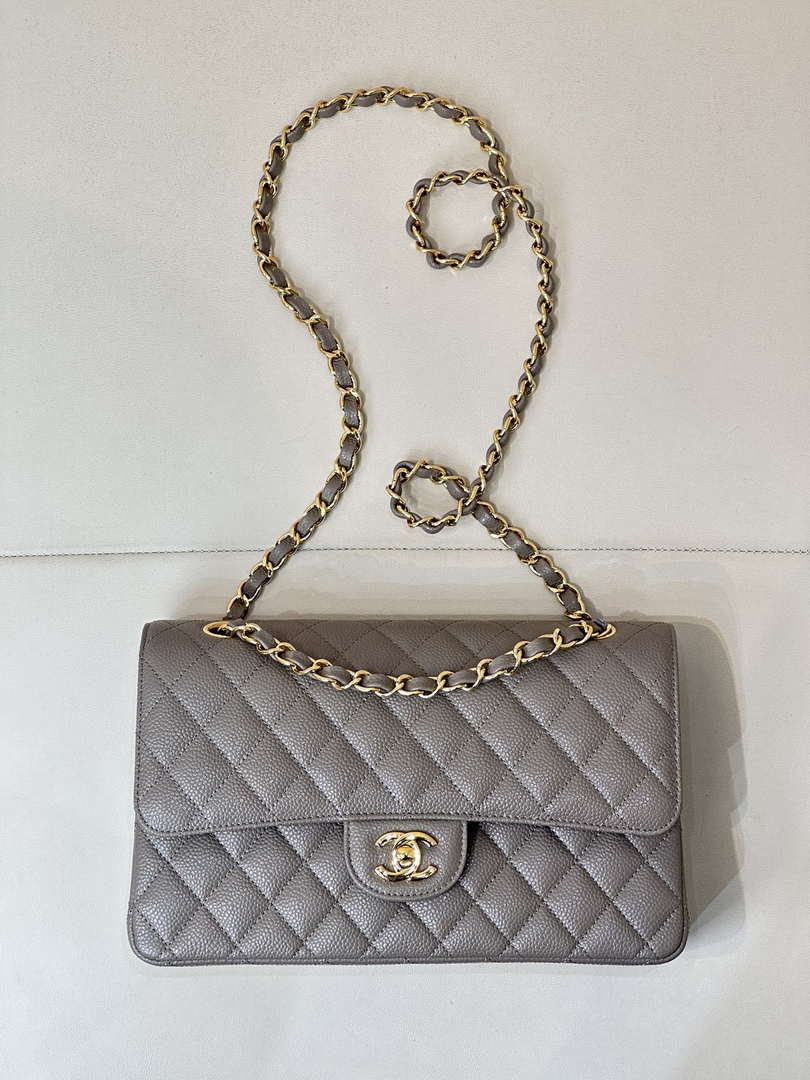 Chanel A01112 Flap Classic 11.12 Handbag Calfskin Sewing Elephant Gray - Gold - View 10