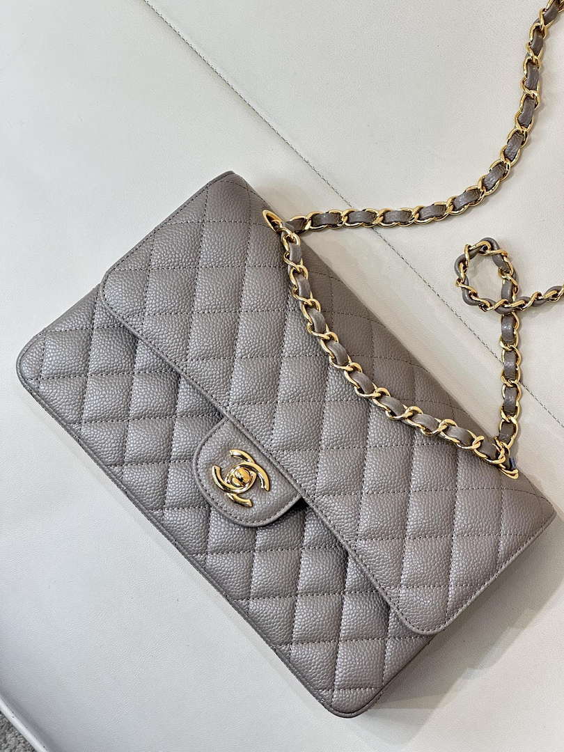 Chanel A01112 Flap Classic 11.12 Handbag Calfskin Sewing Edge Elephant Gray