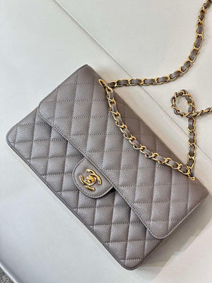 Chanel A01112 Flap Classic 11.12 Handbag Calfskin Sewing Edge Elephant Gray - Gold - View 11