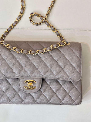 Chanel A01112 Flap Classic 11.12 Handbag Calfskin Sewing Edge Elephant Gray - Gold - View 12