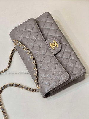 Chanel A01112 Flap Classic 11.12 Handbag Calfskin Sewing Edge Elephant Gray - Gold - View 13