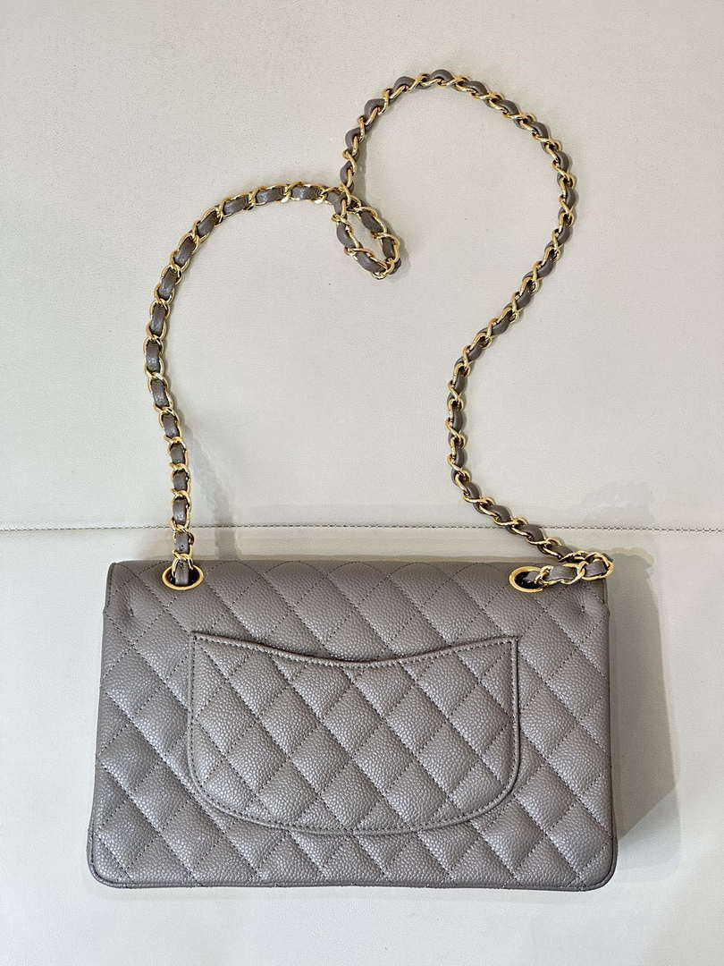 Chanel A01112 Flap Classic 11.12 Handbag Calfskin Sewing Edge Elephant Gray