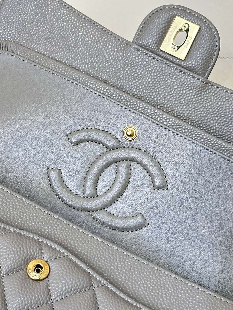 Chanel A01112 Flap Classic 11.12 Handbag Calfskin Sewing Edge Elephant Gray