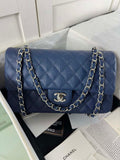 Chanel A01112 Flap Classic 11.12 Handbag Calfskin & Light Gold-Tone Metal Dark Blue
