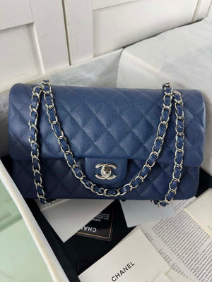 Chanel A01112 Flap Classic 11.12 Handbag Calfskin & Light Gold-Tone Metal Dark Blue - Default Title - View 1