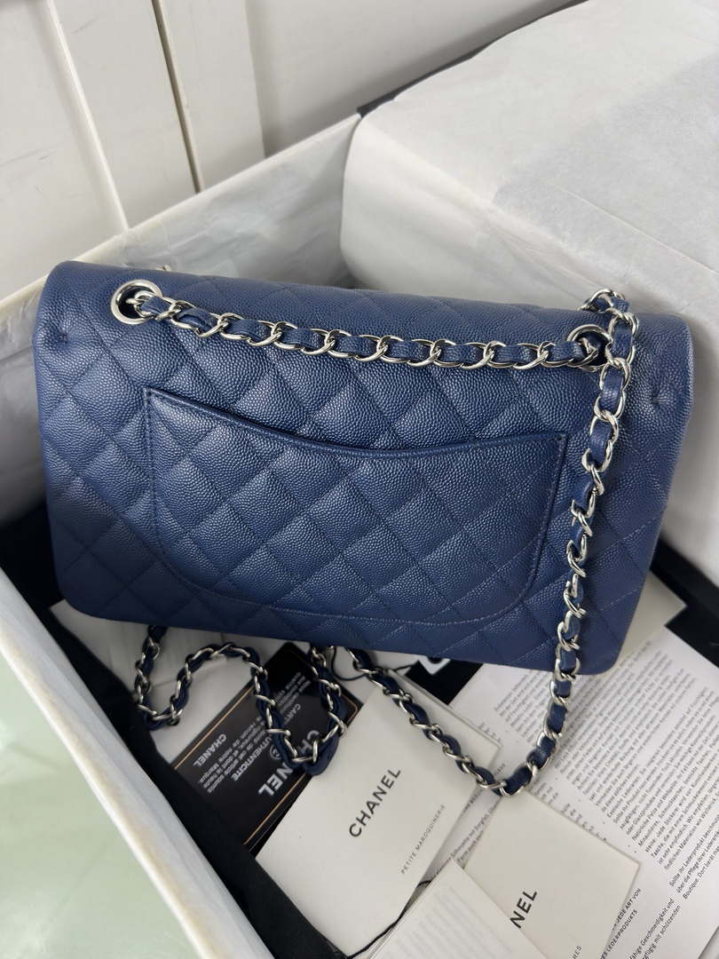 Chanel A01112 Flap Classic 11.12 Handbag Calfskin & Light Gold-Tone Metal Dark Blue