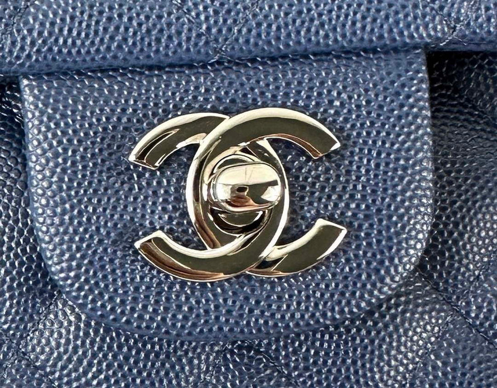 Chanel A01112 Flap Classic 11.12 Handbag Calfskin & Light Gold-Tone Metal Dark Blue