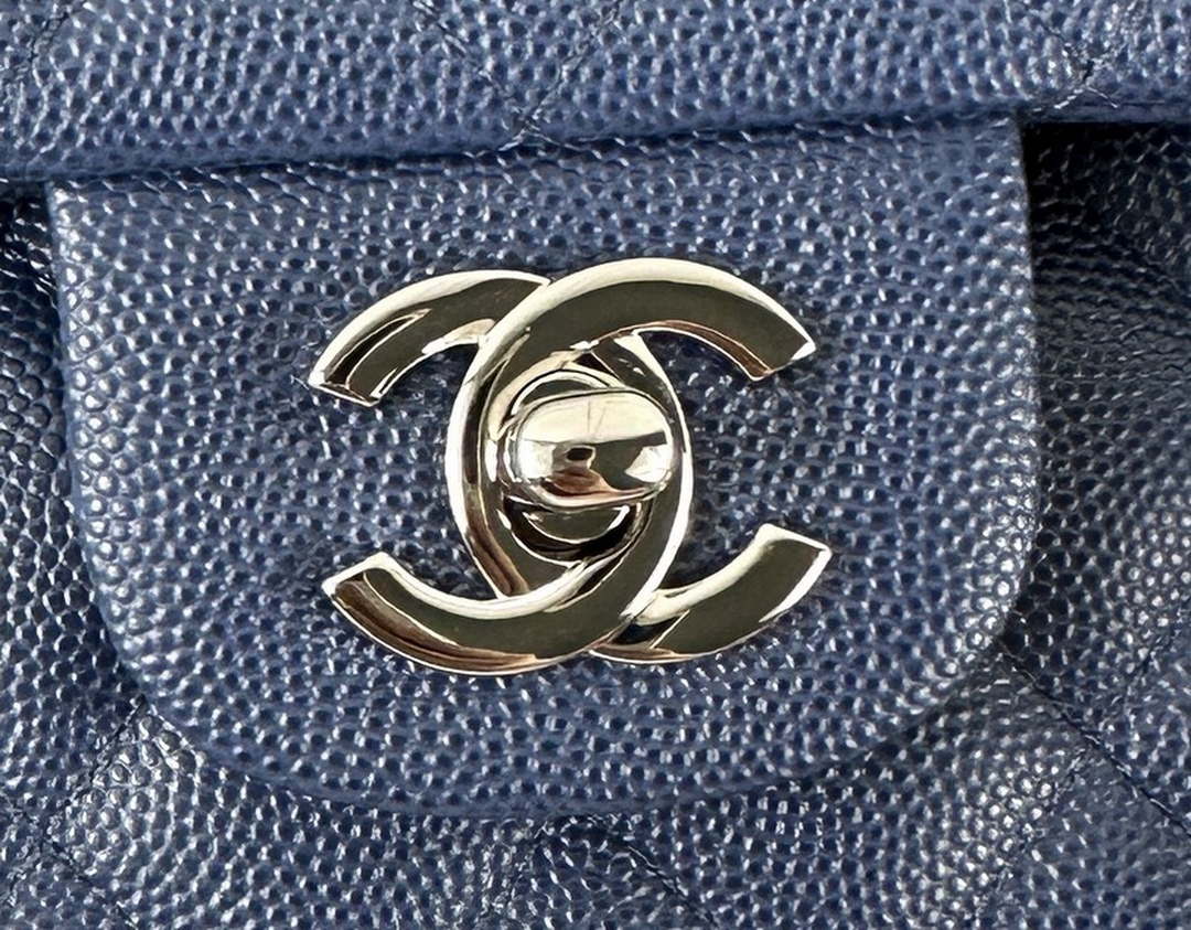 Chanel A01112 Flap Classic 11.12 Handbag Calfskin & Light Gold-Tone Metal Dark Blue