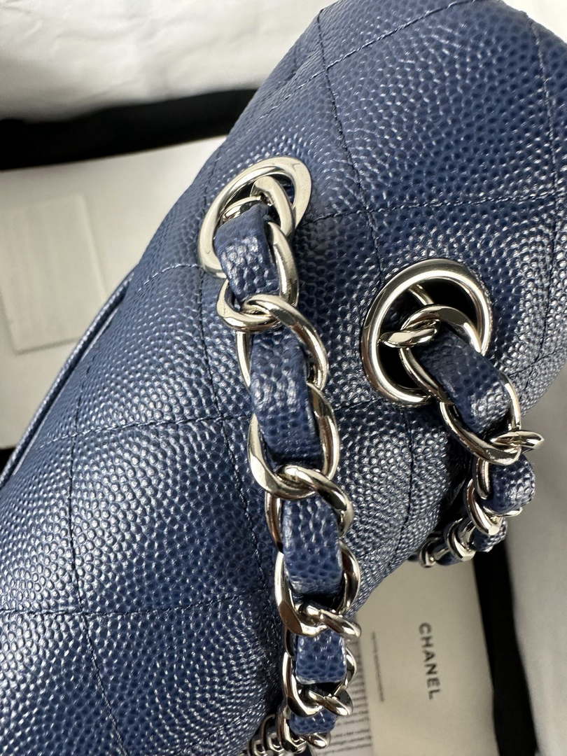 Chanel A01112 Flap Classic 11.12 Handbag Calfskin & Light Gold-Tone Metal Dark Blue