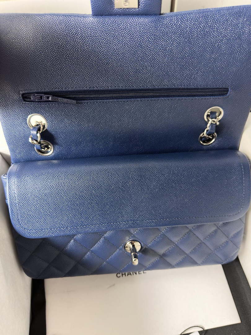 Chanel A01112 Flap Classic 11.12 Handbag Calfskin & Light Gold-Tone Metal Dark Blue