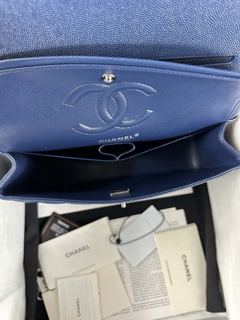 Chanel A01112 Flap Classic 11.12 Handbag Calfskin & Light Gold-Tone Metal Dark Blue