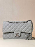 Chanel A01112 Flap Classic 11.12 Handbag Calfskin & Silver-Tone Metal Gray