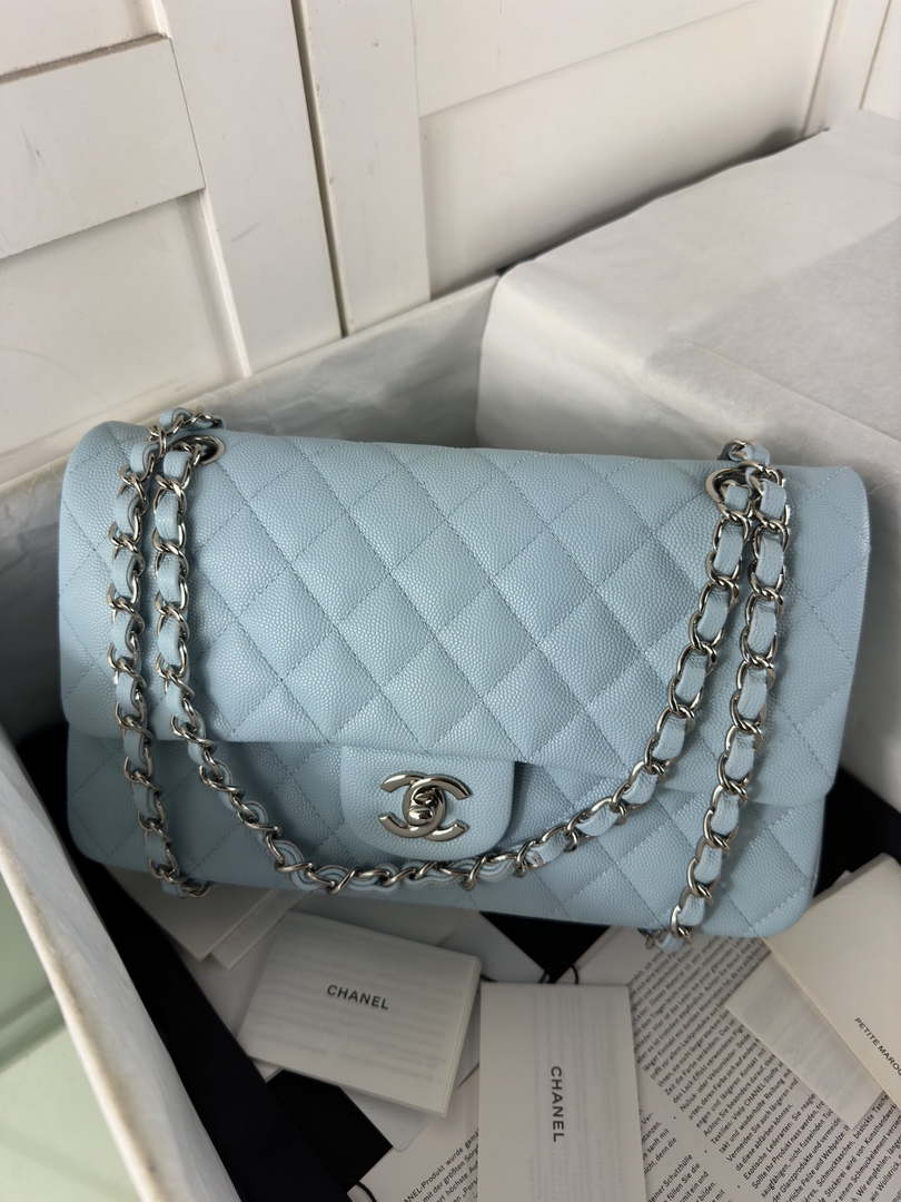Chanel A01112 Flap Classic 11.12 Handbag Calfskin & Silver-Tone Metal Lake Blue