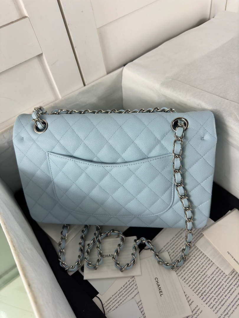 Chanel A01112 Flap Classic 11.12 Handbag Calfskin & Silver-Tone Metal Lake Blue