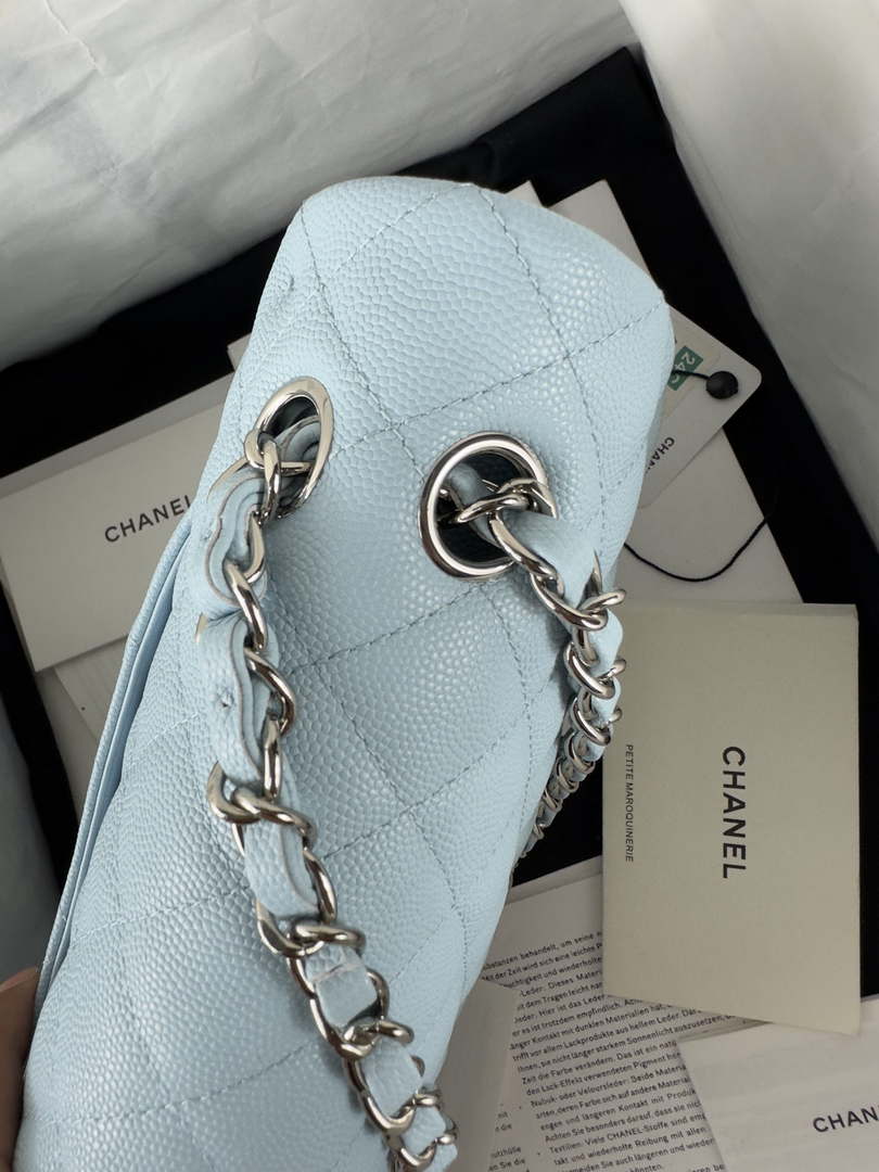 Chanel A01112 Flap Classic 11.12 Handbag Calfskin & Silver-Tone Metal Lake Blue