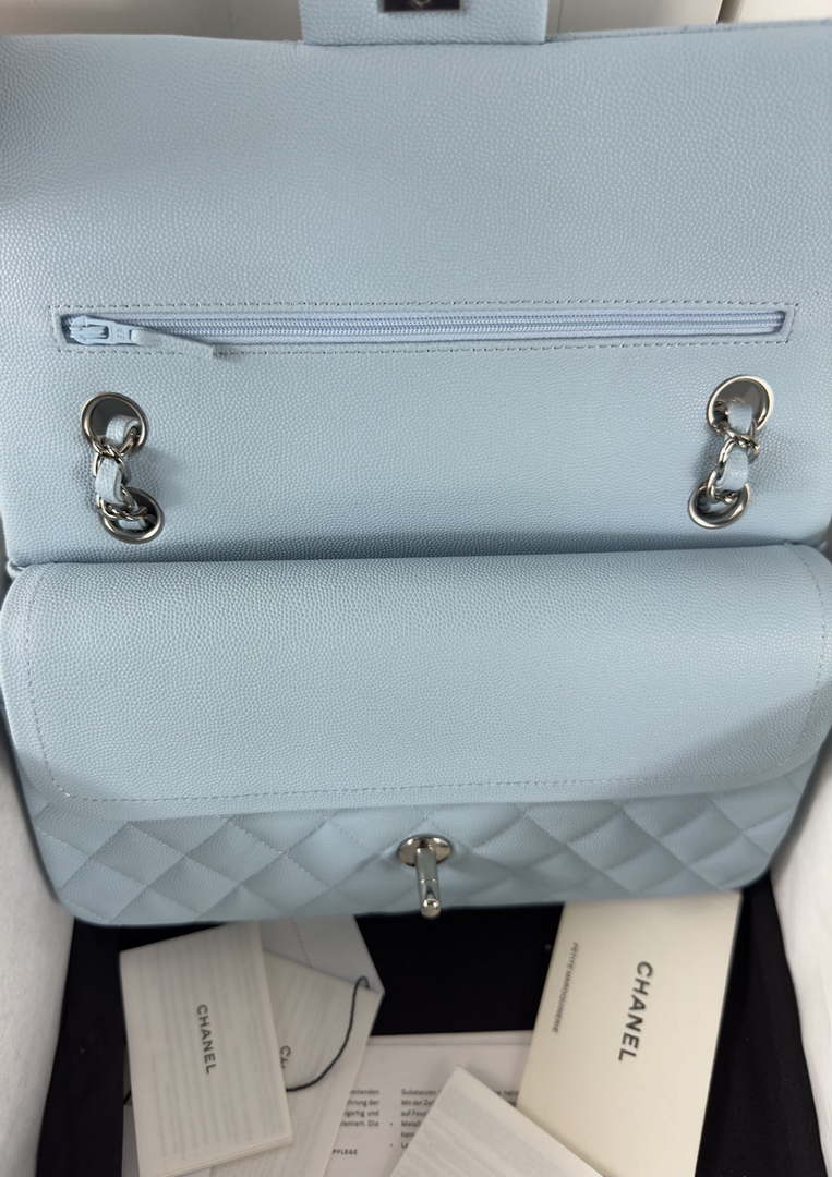 Chanel A01112 Flap Classic 11.12 Handbag Calfskin & Silver-Tone Metal Lake Blue