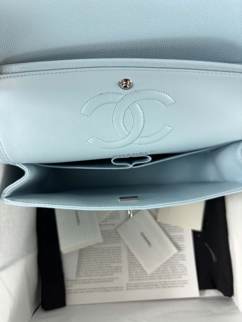 Chanel A01112 Flap Classic 11.12 Handbag Calfskin & Silver-Tone Metal Lake Blue