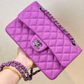 Chanel A01112 Flap Classic 11.12 Handbag Calfskin Silver Tone Metal Purple - Default Title - View 1
