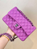 Chanel A01112 Flap Classic 11.12 Handbag Calfskin Silver Tone Metal Purple
