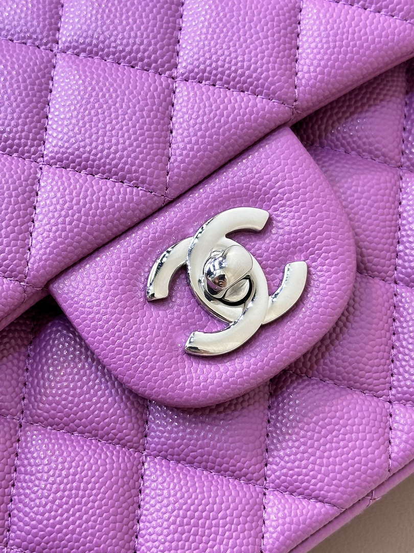 Chanel A01112 Flap Classic 11.12 Handbag Calfskin Silver Tone Metal Purple