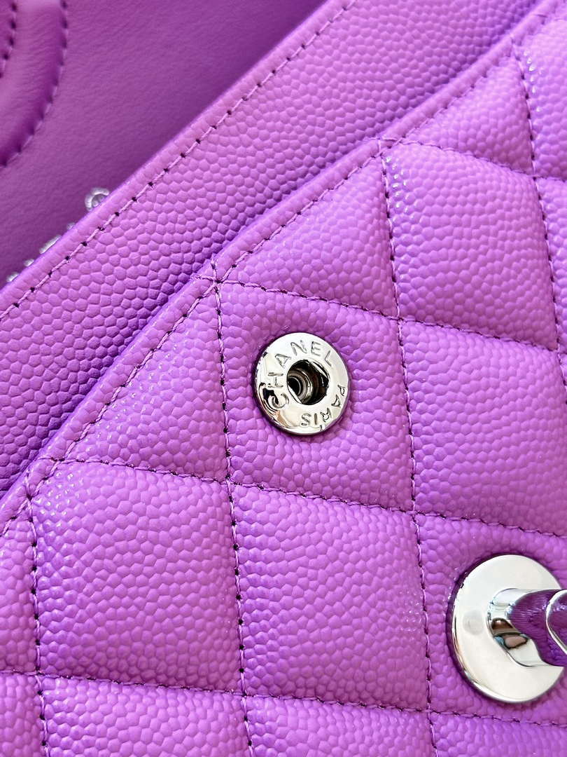 Chanel A01112 Flap Classic 11.12 Handbag Calfskin Silver Tone Metal Purple