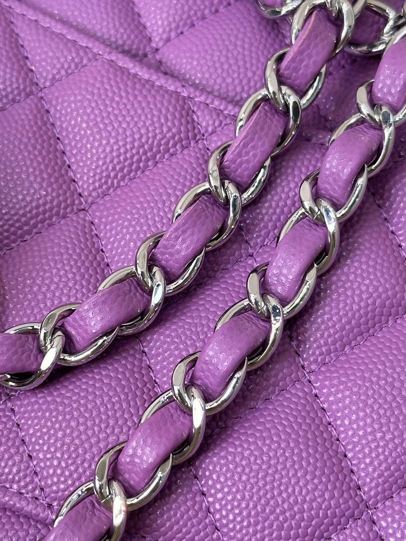 Chanel A01112 Flap Classic 11.12 Handbag Calfskin Silver Tone Metal Purple