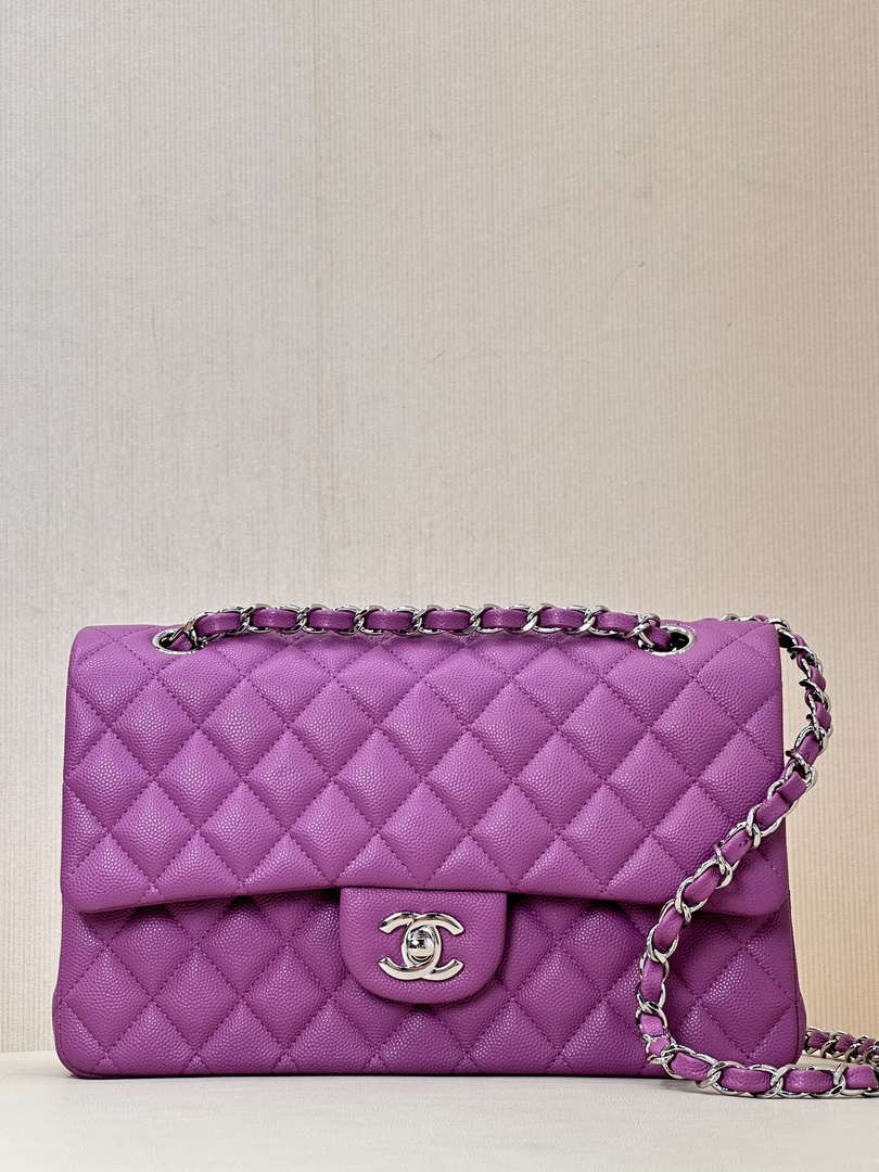 Chanel A01112 Flap Classic 11.12 Handbag Calfskin Silver Tone Metal Purple - Default Title - View 7