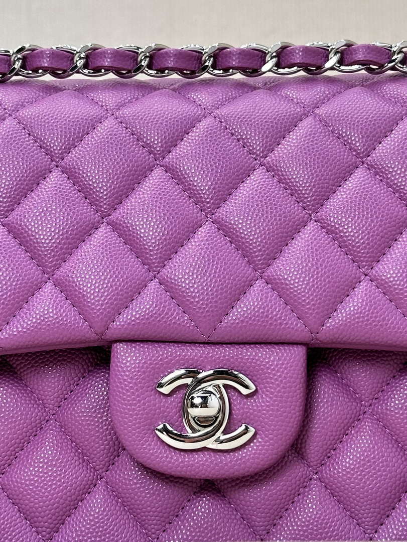 Chanel A01112 Flap Classic 11.12 Handbag Calfskin Silver Tone Metal Purple - Default Title - View 9