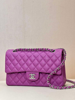 Chanel A01112 Flap Classic 11.12 Handbag Calfskin Silver Tone Metal Purple - Default Title - View 10